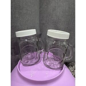 Golden Harvest Mason jar Salt And Pepper Shakers Handles White Plastic Lids